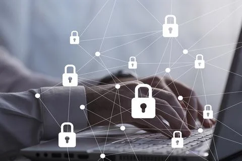 Internet security and data protection concept, blockchain and cybersecurity Stock Photos