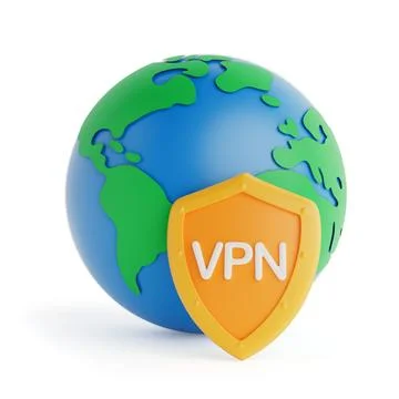 Internet Security And Global Privacy Concept. Globe With VPN Shield. 3d Ren.. Stock Illustration