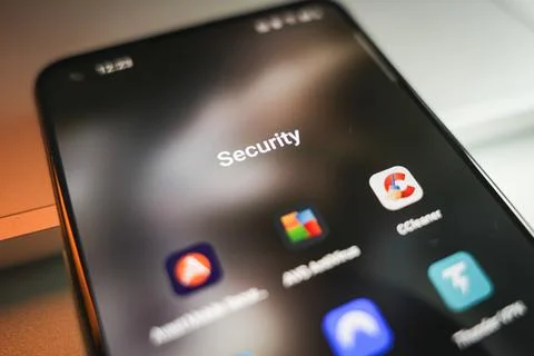 Internet security apps on smartphone. Digital security and safety concept Stock Photos