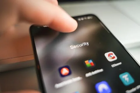 Internet security apps on smartphone. Digital security and safety concept Stock Photos