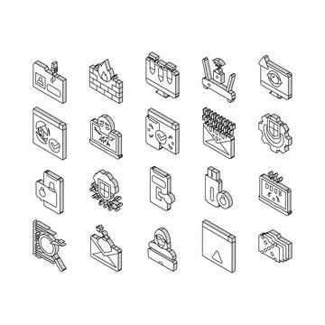 Internet Security Collection isometric icons set vector Stock Illustration