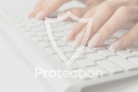 Internet security computer data symbol on blured keyboard background. Hacker  Stock-Fotos