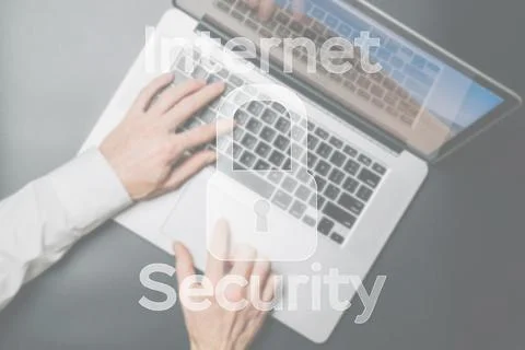 Internet security computer data symbol on blured keyboard background. Hacker  Fotos Stock