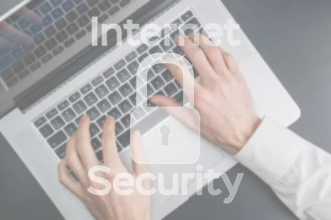 Internet security computer data symbol on blured keyboard background. Hacker  Foto stock