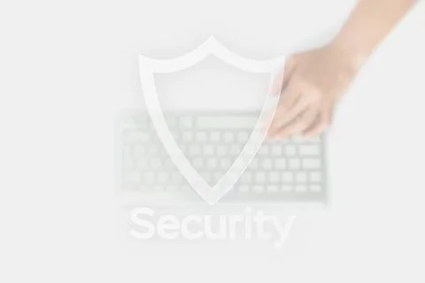 Internet security computer data symbol on blured keyboard background. Hacker Stock-Fotos