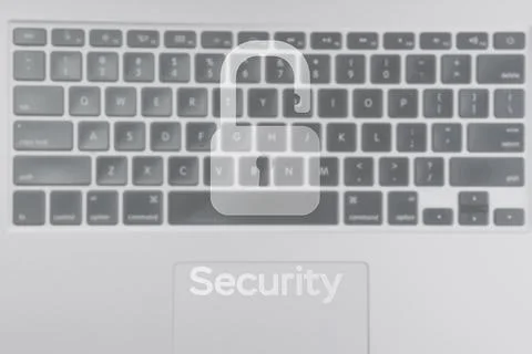 Internet security computer data symbol on blured keyboard background. Hacker  Stock-Fotos