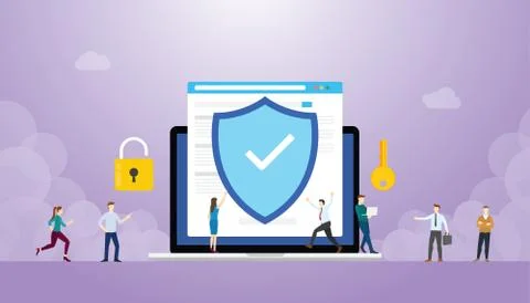 Internet security concept with browser and people with modern flat style - ve Stock Illustration