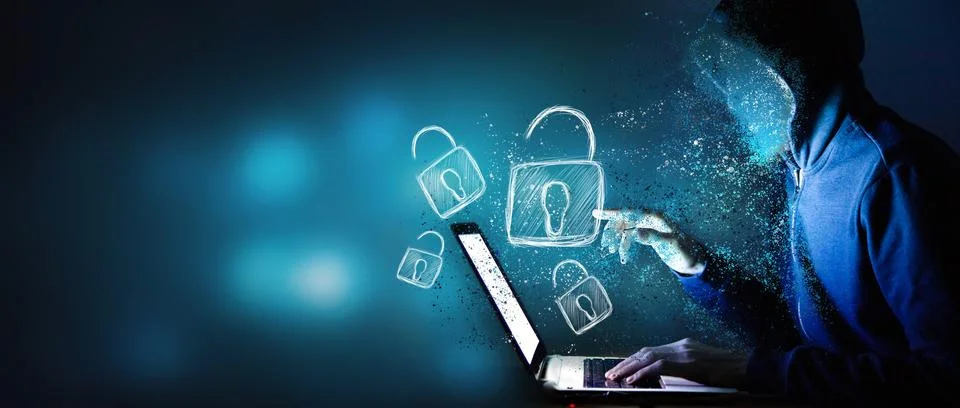 Internet security concept. businessman using a padlock to protect a persona.. Stock Photos