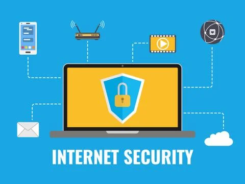 Internet security concept. Data protection. Security elements. Laptop Stock-Illustration