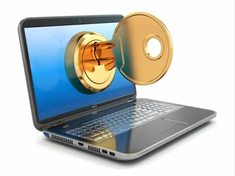 Internet security concept. key and laptop. Stock Illustration
