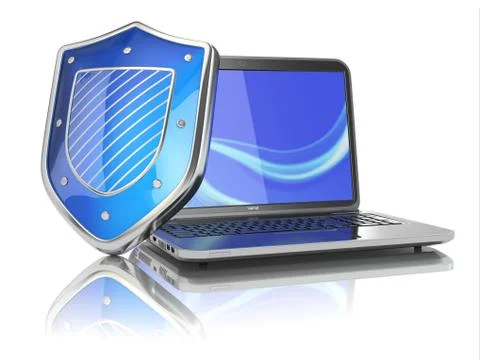 Internet security concept. laptop and shield. Stock Illustration