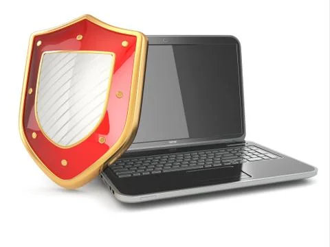 Internet security concept. laptop and shield. Stock Illustration