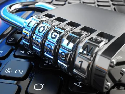 Internet security concept. Laptop and safe lock with login. Stock Illustration