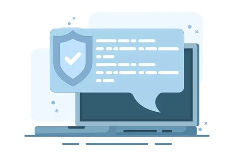 Internet security concept, laptop security message speech bubble. Stock Illustration