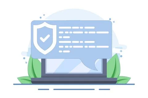 Internet security concept, laptop security message speech bubble. Illustrazione stock