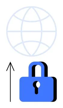Internet Security Concept with Lock and Globe, Highlighting Cyber Safety and Stock Illustration