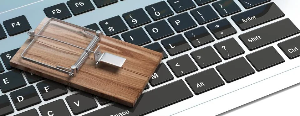 Internet security concept. Mouse trap on a computer keyboard. 3d illustration Stock Illustration