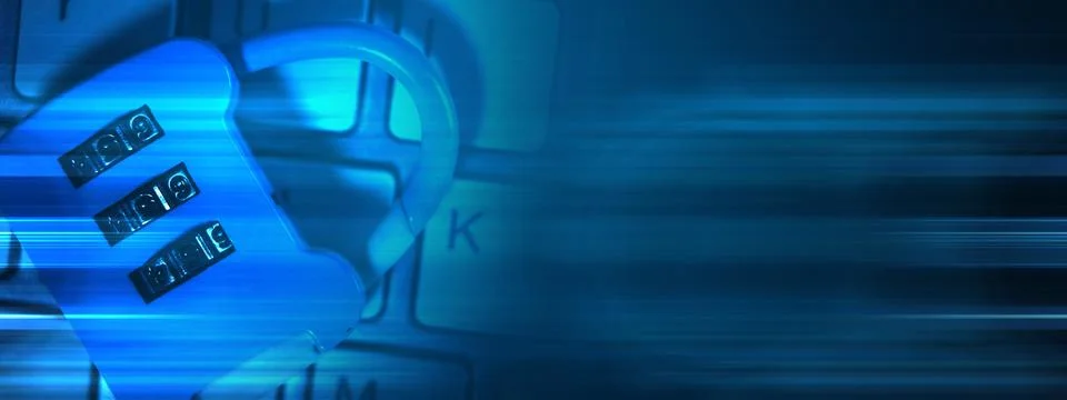 Internet security concept, padlock with key, computer technology background Stock Photos