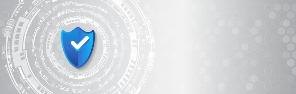 Internet security concept with shield and hi-tech technology elements backgro Illustrazione stock