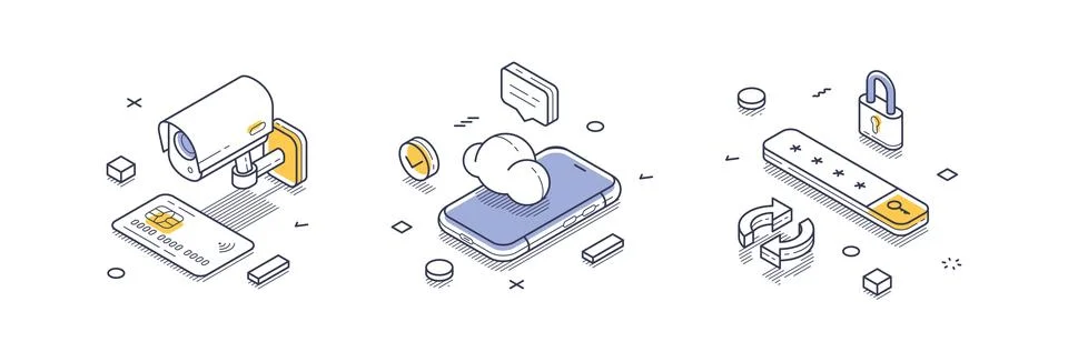 Internet security concepts featuring modern isometric line icons in vector .. イラスト素材