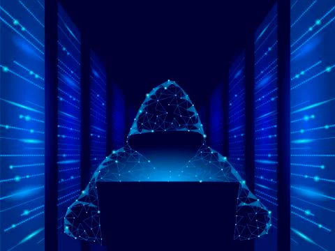 Internet security cyber attack business concept low poly. Anonymous hacker at 库存插图