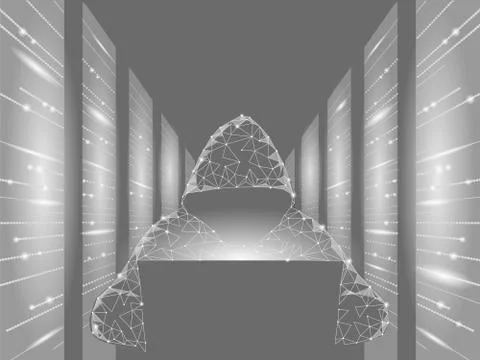 Internet security cyber attack business concept low poly. Anonymous hacker la 库存插图