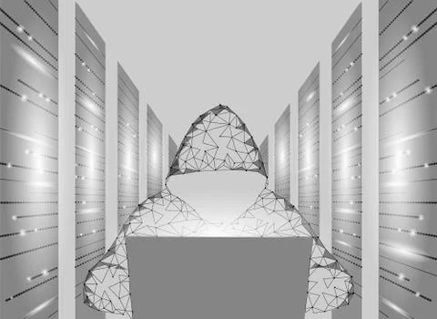 Internet security cyber attack business concept low poly. Anonymous hacker la 库存插图