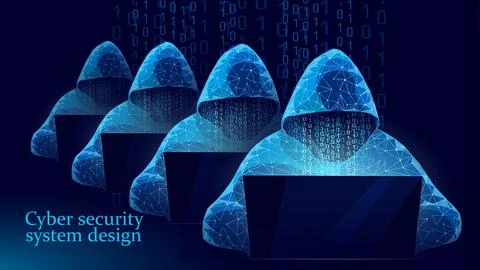 Internet security cyber attack business concept low poly. Anonymous hacker at 库存插图