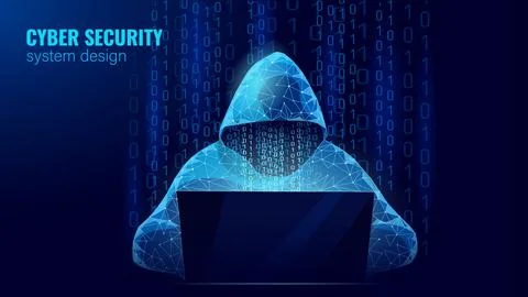 Internet security cyber attack business concept low poly. Anonymous hacker at Stockillustratie