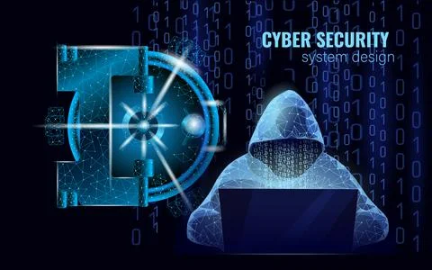 Internet security cyber attack business concept low poly. Anonymous hacker at 库存插图