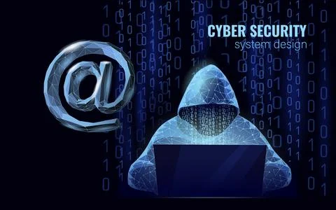 Internet security cyber attack business concept low poly. Anonymous hacker at Stockillustratie