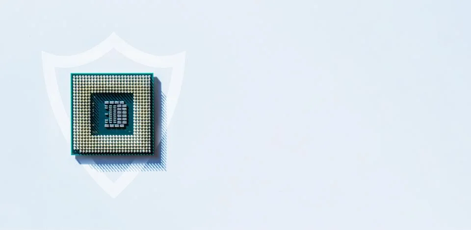 Internet security. Digital computer processor, network motherboard chip on wh Foto stock