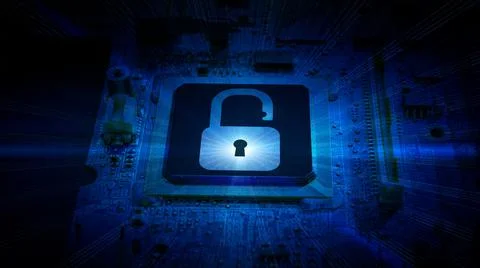 Internet security. Digital computer processor, network motherboard chip on da Stock Photos