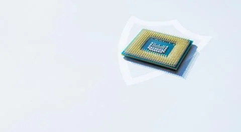 Internet security. Digital computer processor, network motherboard chip on wh 写真素材