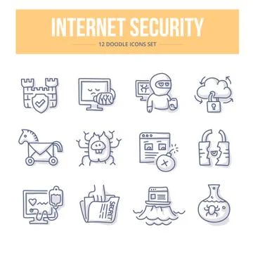 Internet Security Doodle Icons Illustrazione stock