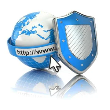 Internet security. earth, browser address line and shield. Stock Illustration