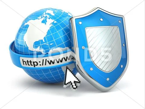 Internet security. earth, browser address line and shield. Stock Illustration