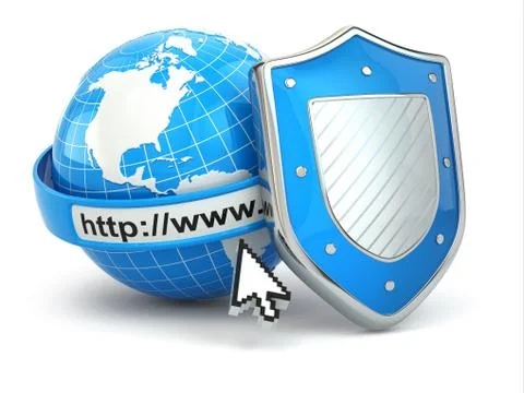 Internet security. earth, browser address line and shield. Stock Illustration