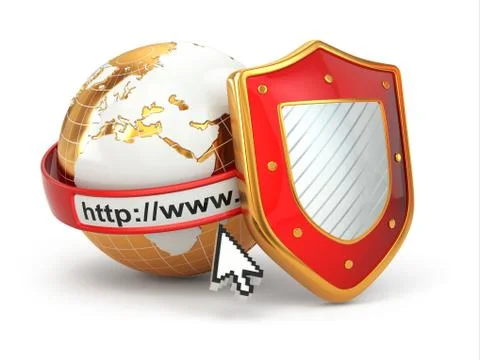 Internet security. earth, browser address line and shield. Stock Illustration
