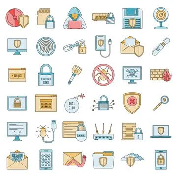 Internet security icon set vector color Stock Illustration