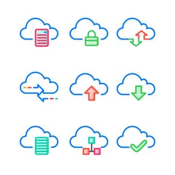 Internet security icons. Cloud computing icon set. This icon set includes file s Stock Illustration