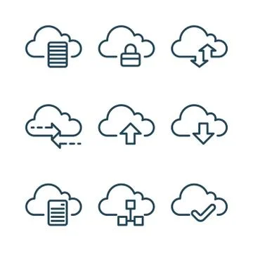 Internet security icons. Cloud computing icon set. This icon set includes file s Stock Illustration