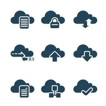 Internet security icons. Cloud computing icon set. This icon set includes file s Stock Illustration