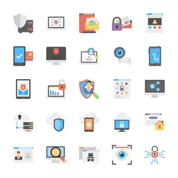 Internet Security Icons Flat Design Stock Illustration