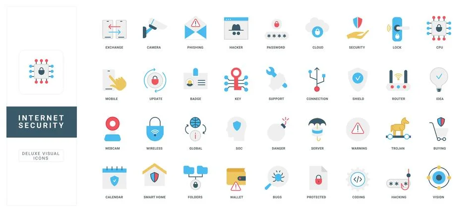 Internet Security Icons Set for Digital Protection Stock Illustration