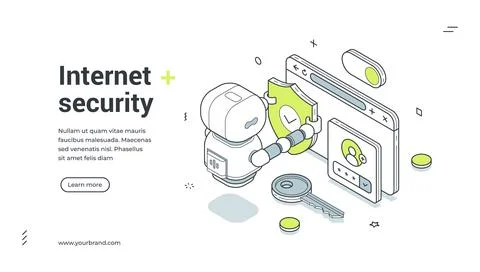 Internet security isometric banner template. Vector illustration for a landin Illustrazione stock