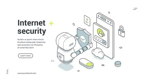 Internet security isometric banner. Vector illustration for a web landing pag Stock Illustration