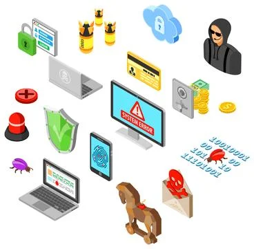 Internet Security isometric Concept 스톡 일러스트