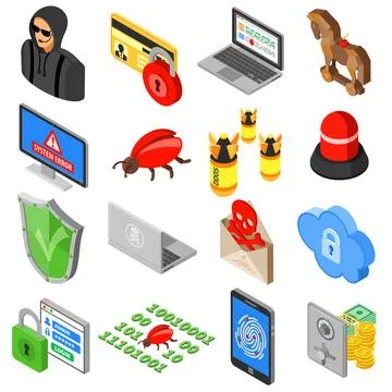 Internet Security isometric Flat Icon Set 库存插图