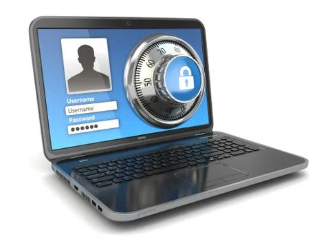 Internet security.  laptop and safe lock. Illustrazione stock